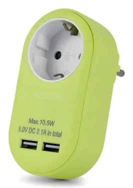 Entac zásuvkový adaptér 2x USB-A limetková / Zásuvkový adaptér / Typ F / 2x USB-A / 16A / 3680W (EPAG-1EE-2USB-L)