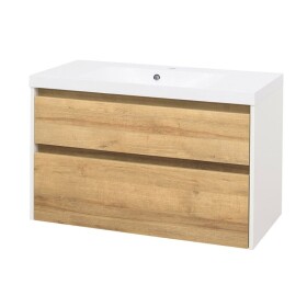 MEREO - Opto, koupelnová skříňka s umyvadlem z litého mramoru 101 cm, bílá/dub Riviera CN932M