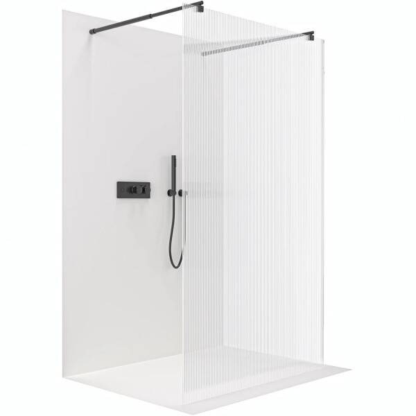 CERANO Sprchová zástěna Walk-in Onyx Duo L/P - 8 mm - kulatá vzpěra - černá matná, rýhované sklo - 50x200 cm