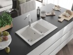 MEXEN/S - Gaspar granitový dřez 1.5 s odkapávačem včetně baterie Flora, bílá 6507-20-670401-02