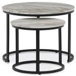 Set 2 ks stolků, MDF deska, dekor bílý mramor, kovová podnož, černý lak