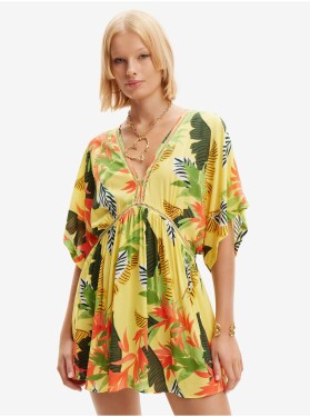 Žluté dámské květované plážové šaty Desigual Top Tropical Party dámské