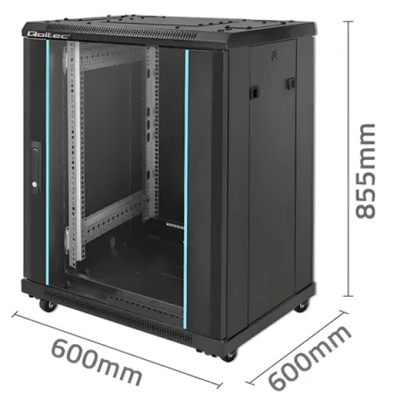 19" rozvaděč nástěnný 15U / Rozvaděč / 600×600×855 mm / Ocelová konstrukce (54518)