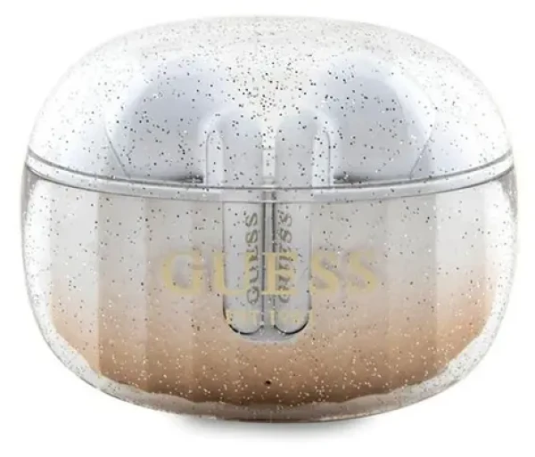 Guess Glitter Gradient TWS zlatá / Bezdrátová sluchátka / s dobíjecí stanicí (GUTWSHDGKEED)