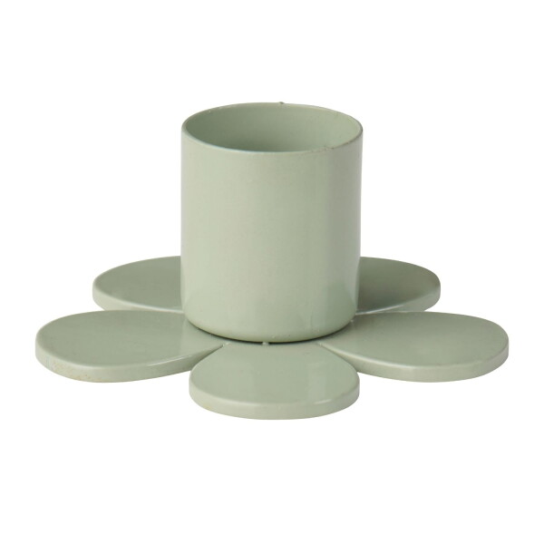 Ib Laursen Kovový svícen Flower Dusty Green 6 cm, zelená barva