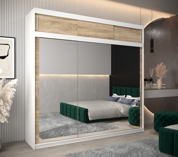 Šatní skříň Abi T3 s nástavcem Barva korpusu: Bílá, Rozměry: 250 cm, Dveře: Dub - sonoma