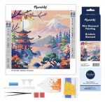 Mini diamantové malování - Pagoda Pod Horou Fuji bez rámu 25x25cm