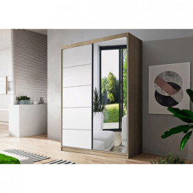 Šatní skříň Neomi 05 Barva korpusu: Dub - sonoma, Rozměry: 120 cm, Dveře: Bílá mat / zrcadlo