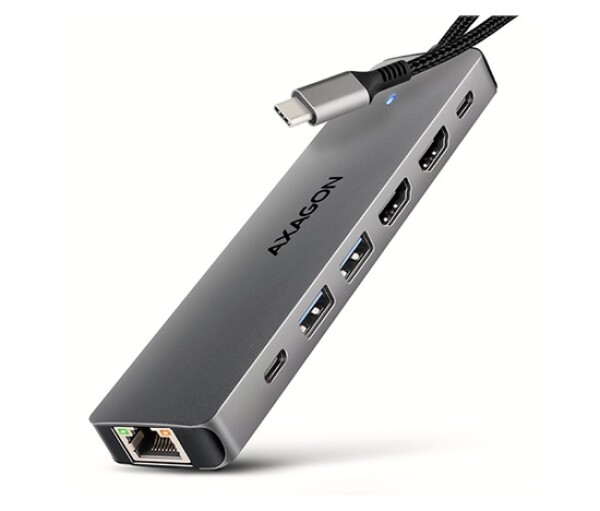 AXAGON HMC-7HX2, USB 5Gbps hub, 2x USB-A, USB-C, 2x HDMI 4k/60Hz, RJ-45 GLAN, PD 100W, kabel USB-C 15cm EDF_1023746