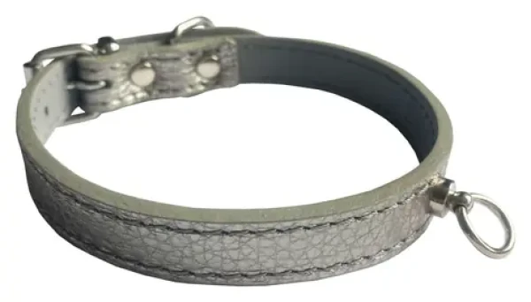Huhubamboo Metal obojek titanový M / Obojek pro psy / 16 mm x 26-32 cm / Hovězí kůže (355448)