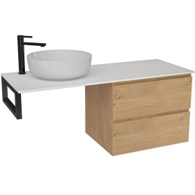 CERANO Koupelnová skříňka Carole - dub medový + deska pod umyvadlo z lit. mramoru Elanys - 12 mm + konzole černá - 120x46x49,2 cm