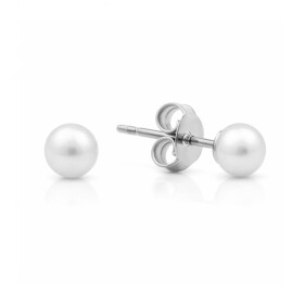 Náušnice s bílou perlou Cinzia - 4 mm, chirurgická ocel, Stříbrná Bílá