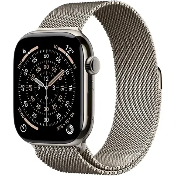 Apple Watch Series 11 GPS+Cellular 46mm Titanové tělo - Přírodní milánský tah M/L / 150–200 mm (MFD04MP/A)