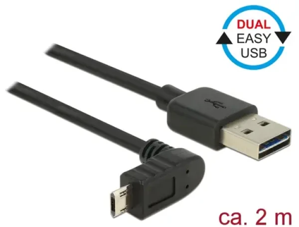 Delock Kabel EASY-USB 2.0 Typ-A samec EASY-USB 2.0 Typ Micro-B samec 2 m černá / pravoúhlý nahoru dolů (83856-D)