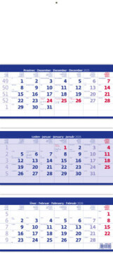 Kalendář nástěnný 2026 - Tříměsíční skládaný modrý