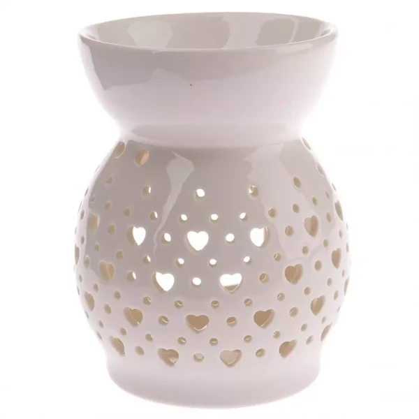 Porcelánová aromalampase srdíčky bílá 11.4x8,5 cm