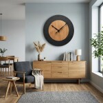 DumDekorace Nástěnné hodiny BLACK&amp;OAK 2 XXL 75 cm z dubového dřeva s tichým mechanismem