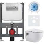 CERANO Kompletní WC set Basic/Dure - bílá lesklá - WC tlačítko Dualo/Stříbrná - závěsné - nízký modul - předstěnová instalace - 51x35 cm