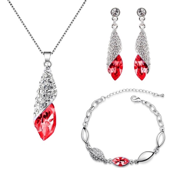 Souprava náhrdelníku, náušnic a náramku Elegance Garnet, Červená 40 cm + 5 cm (prodloužení)