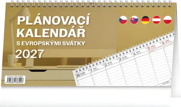 NOTIQUE Stolní kalendář Plánovací s evropskými svátky 2027 / Stolní kalendář / 25 × 12,5 cm