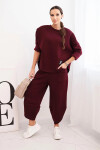 Dámský komplet teplákový z silnějšího materiálu se širokými nohavicemi bordový UNI