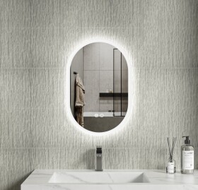 Erga Demi, oválné LED zrcadlo 40x60cm, 3 barvy světla, přední osvětlení, topná podložka proti zapaření, ERG-V01-DEMI-4060-CL