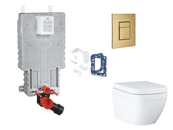 GROHE - Uniset Set předstěnové instalace, klozetu, sedátka SoftClose, tlačítka Skate Cosmopolitan a sady pro vhazování tablet, Triple Vortex, kartáčovaný Cool Sunrise SANI15BB4124