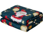 DumDekorace Zelený prošívaný vánoční přehoz s motivem Santa Clause Šířka: 170 cm | Délka: 210 cm
