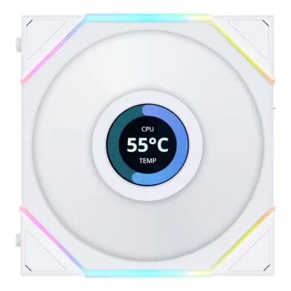 Lian Li UNI FAN 12TLLCD1W TL LCD Series ARGB 1 ks bílá / 120 mm / 27 dB @ 1900 RPM / 4pin PWM + 3pin ARGB (12TLLCD1W)