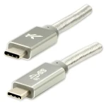 Logo USB-C na USB-C stříbrná / USB kabel / Power Delivery 100W / 10 Gb/s / 1m / nylonové opletení