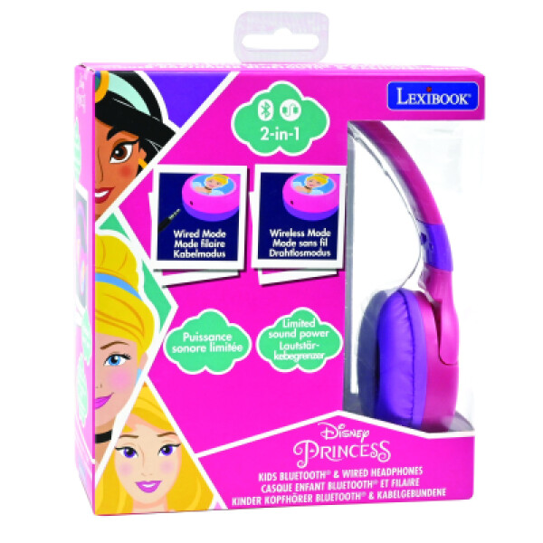 Lexibook 2v1 bluetooth skládací sluchátka Disney princezny s limitem hlasitosti
