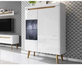 Nízká vitrína Nordi, dub riviera/bílá lesk