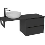 CERANO - Koupelnová skříňka Velora - černá matná, úchytka černá + deska pod umyvadlo Navira Slim - 18 mm + konzole černá - 120x54,8x46,5 CER-668012
