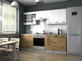 FRONTI Kuchyňská linka PAMELA 240x180 - Bílá + artisan - RYCHLE DODÁNÍ