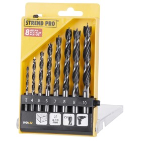 STREND PRO 420413 Vrtáky do dřeva, spirálové, sada 8ks, pr. 3-10mm, WD122