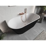 MEXEN/S - Oris volně stojící vana nástěnná reliéf 150 x 75, bílá/černá, sifon a přepad měď kartáčovaná 52871507575-65