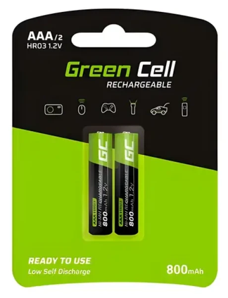 Green Cell Nabíjecí baterie AAA HR03 / Baterie / NiMH / 1,2V / 800mAh / 2 ks (GR08)