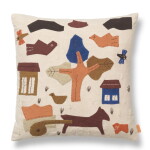 Ferm Living Polštář z organické bavlny Village Off-White 40 x 40 cm, multi barva, textil