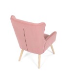 Křeslo, potah růžová manšestrová látka, dřevěné nohy, masiv kaučukovník