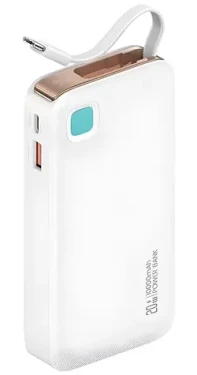 USAMS US-CD224 bílá / Power Bank / 10000 mAh / Výsuvný kabel USB-C / PD 20W (10KCD22402)