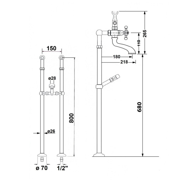 SAPHO - ANTEA připojení pro instalaci vanové baterie do podlahy (pár), chrom 9841