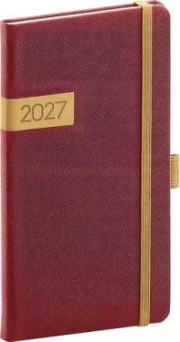 NOTIQUE Kapesní diář Twill 2027 bordó-zlatý / 9 x 15,5 cm