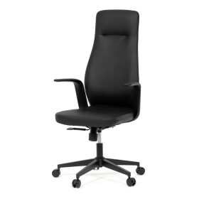Kancelářské křeslo, černá ekokůže, houpací mechanismus s aretací ve 3 polohách, kovový kříž, kolečka pro tvrdé povrchy