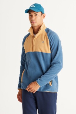 AC&Co Altınyıldız Classics Men's Indigo-caramel Standard Fit Normal Cut Stand-Up Bato Collar Patterned Fleece Sweatshirt