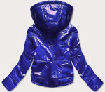 Světle modrá lesklá prošívaná dámská bunda kapucí (B9560) odcienie niebieskiego