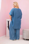 Dámská souprava Plus Size z tencelu halenka a kalhoty s vázáním džínový UNI