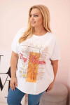 Dámská bavlněná halenka Plus Size s potiskem „Day Dream“ bílá + oranžová UNI