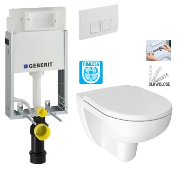 GEBERIT KOMBIFIXBasic vč. bílého tlačítka DELTA 50 + WC JIKA LYRA PLUS RIMLESS + SEDÁTKO DURAPLAST SLOWCLOSE 110.100.00.1 50BI LY2