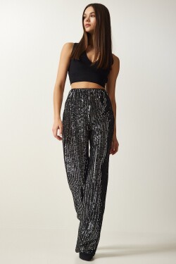 Happiness İstanbul Women's Gray Sequined Palazzo Trousers