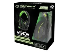 Rozbaleno - Esperanza EGH380 Venom herní sluchátka s mikrofonem černo-zelená/ drátová / ovládání hlasitosti / rozbaleno (GAMESPSLU0011.rozbaleno)